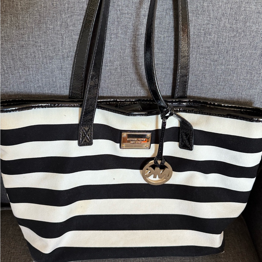 Michael Kors Black and White Striped purse